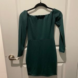 Missguided off shoulder forest green dress
